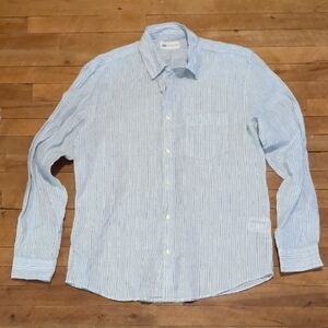 Men's Blue Striped 100% Linen Shirt M